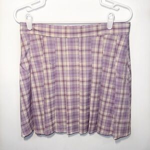 Purple and White Plaid Pleated Tennis Skirt